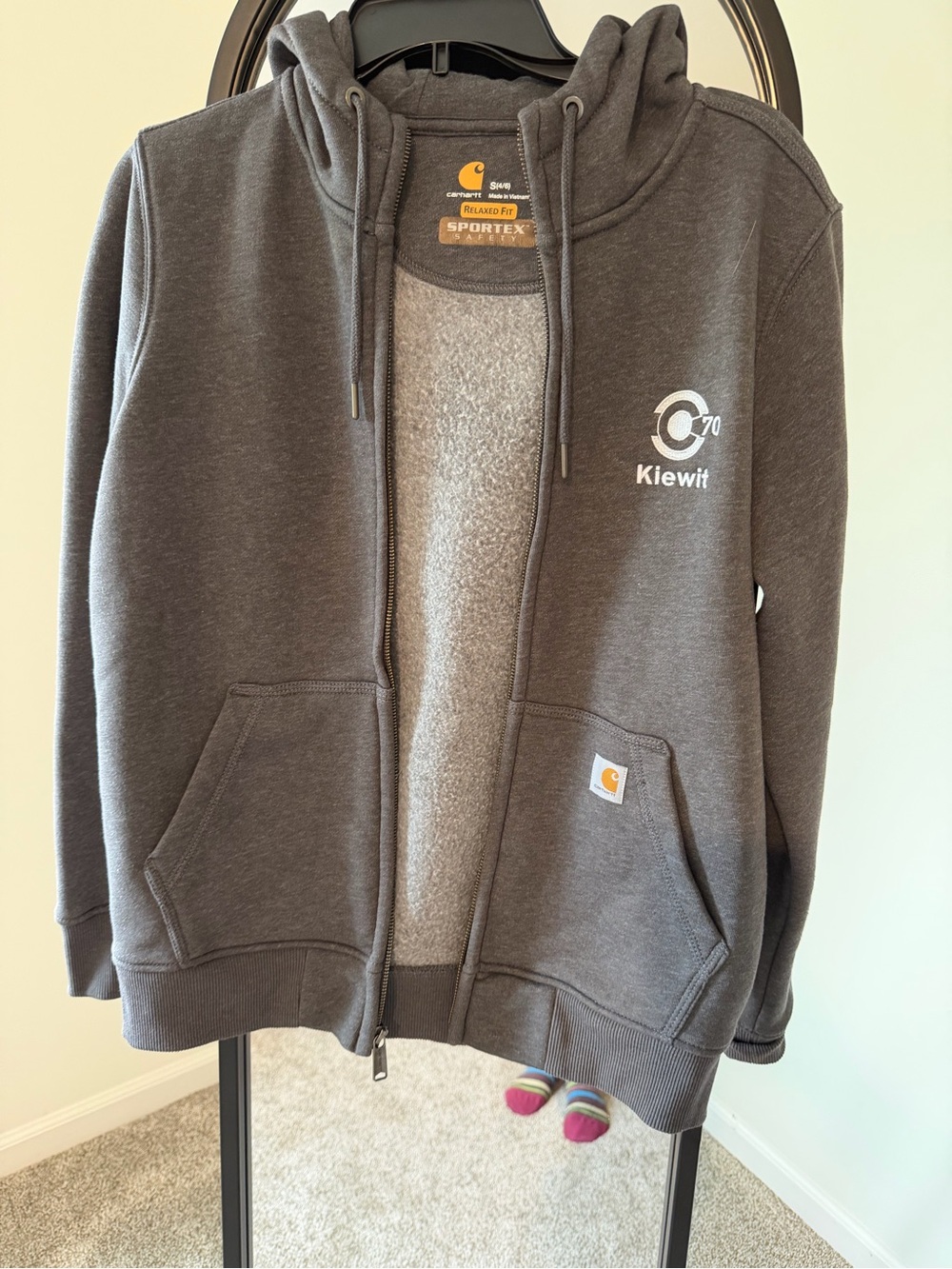 Carhartt Gray Zip Hoodie with Kiewit Logo-  Never Worn